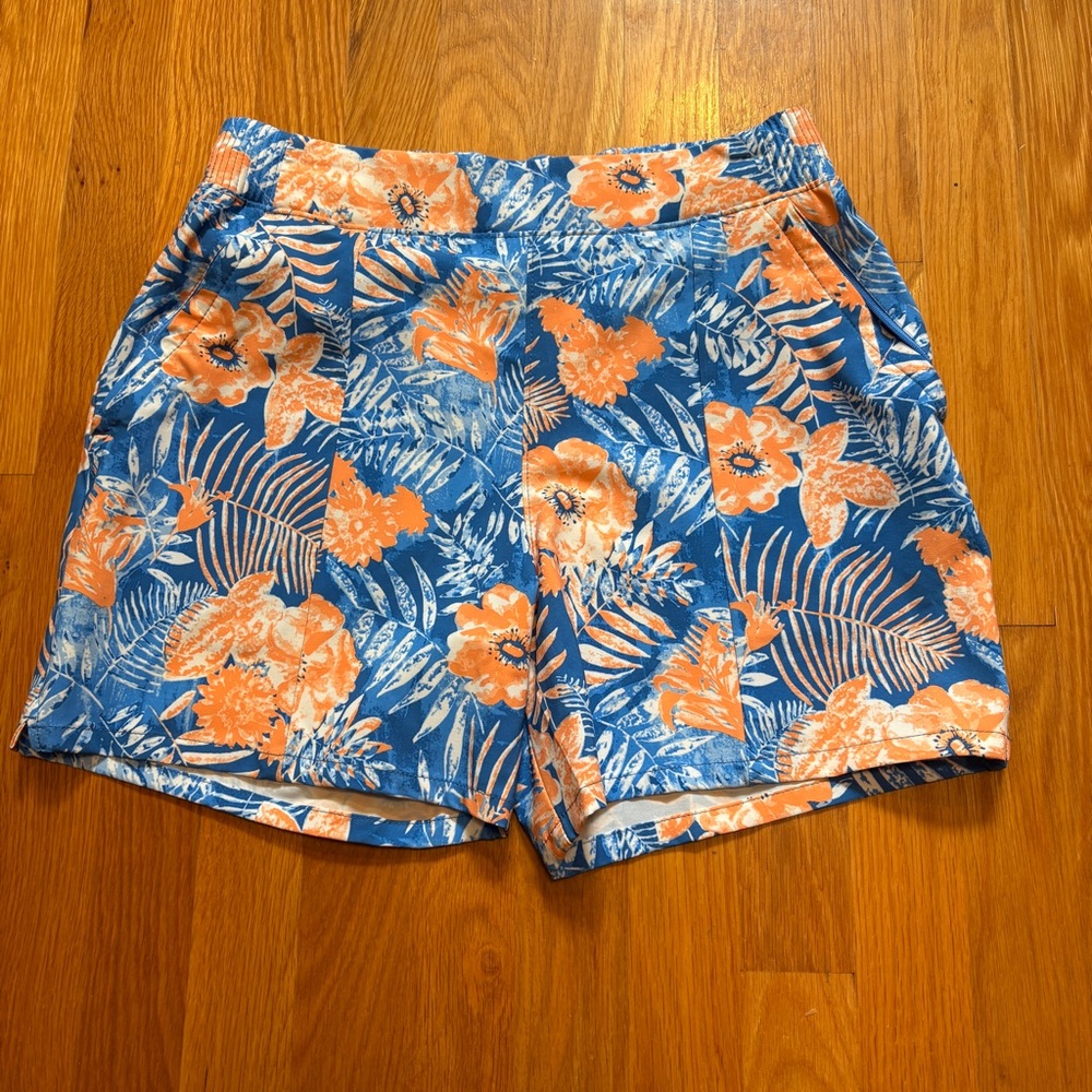 Columbia Women’s Floral Printed Shorts Small Outdoor Hiking Swim Blue Orange